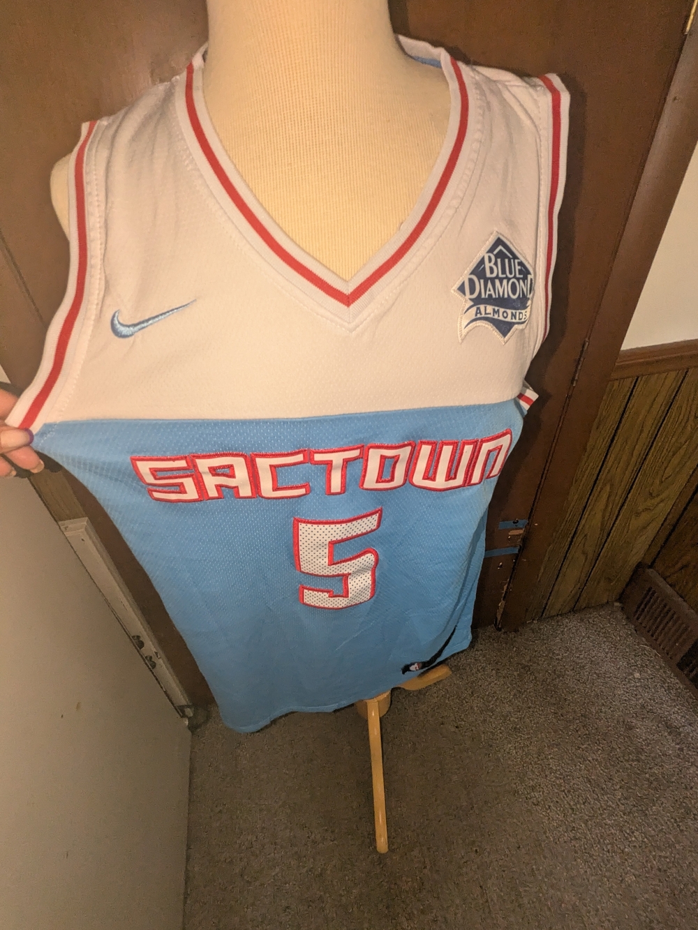 Nike "Sactown" #5 Light Blue and White Basketball Jersey